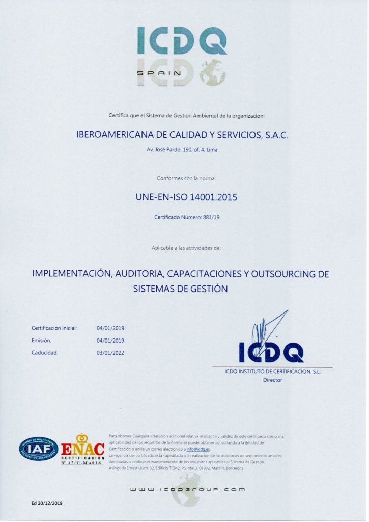 CERTIFICADO ICS- ISO 14001