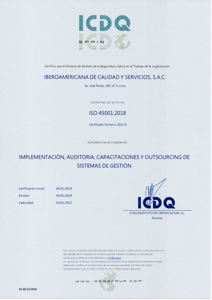 CERTIFICADO ICS- ISO 45001